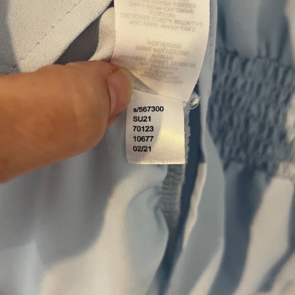 Ann Taylor Petite Light Blue Crossover Smocked Waist Blouse Top Size Small - Picture 8 of 9